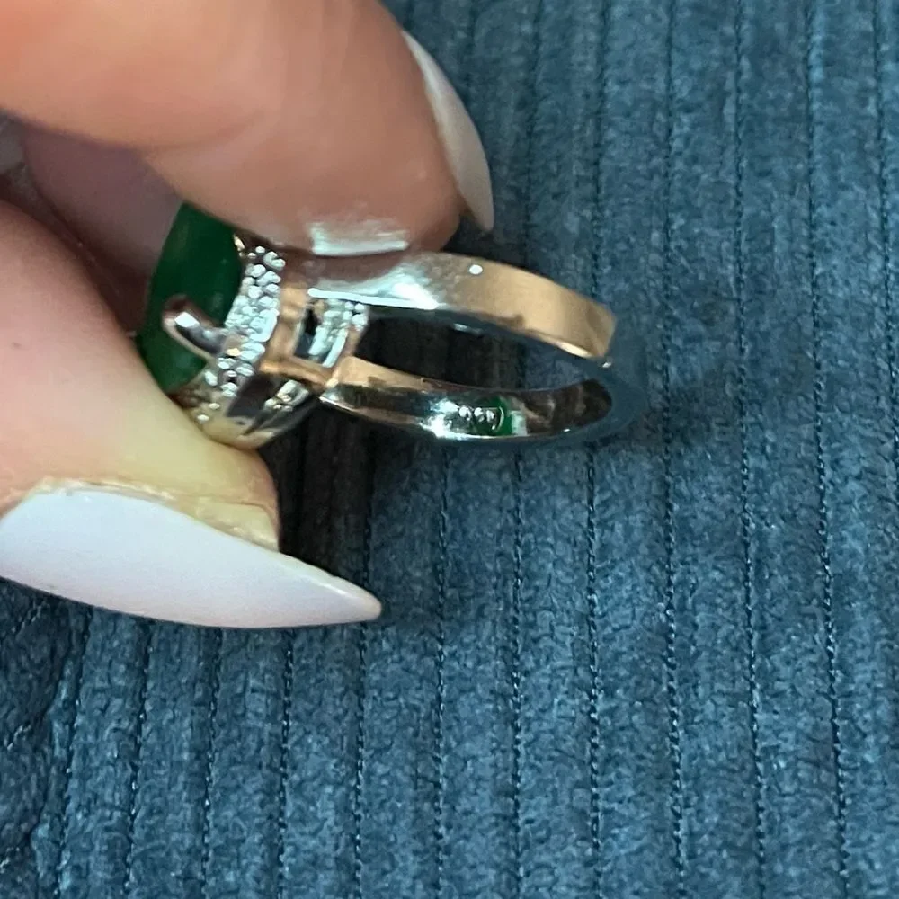 The Tears of Green Cabochon statement ring silver size 6